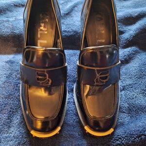 Karl Lagerfeld Black and Gold Loafers